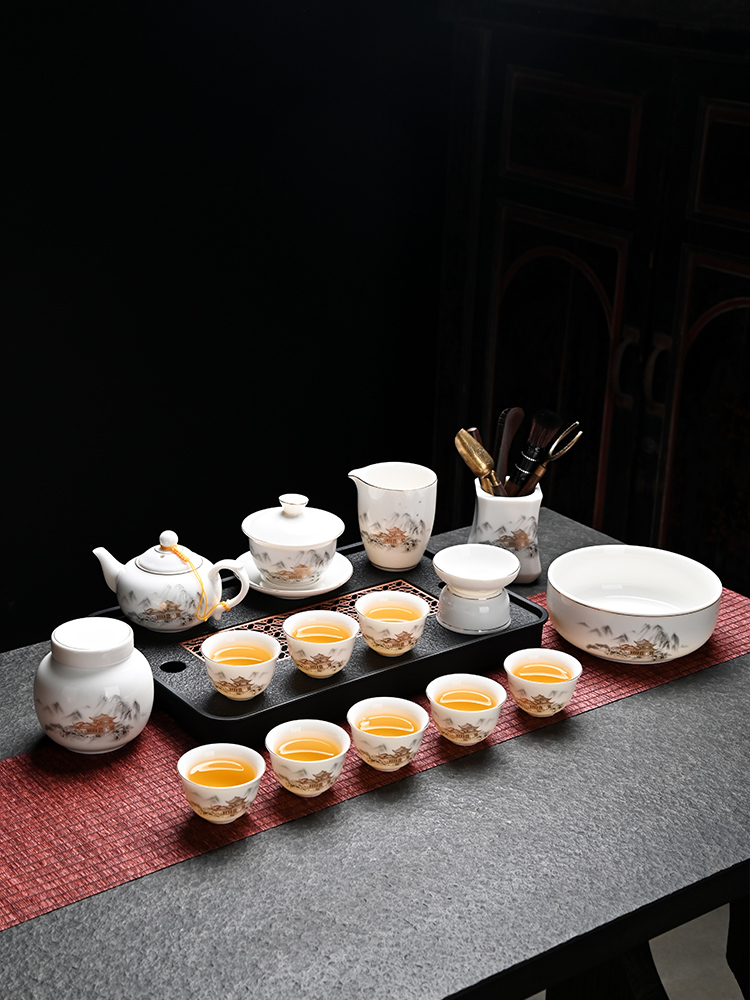 羊脂玉白瓷喝茶茶具套装轻奢高档家用功夫茶杯个人专用陶瓷盖碗