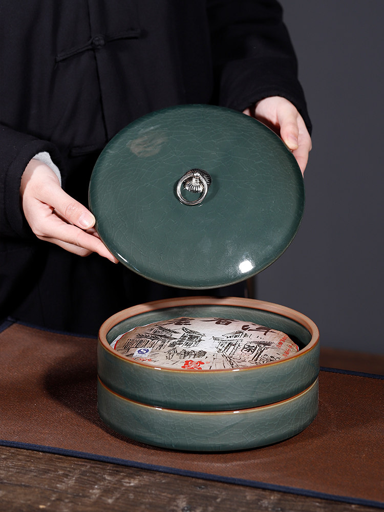 哥窑陶瓷普洱茶饼罐包装盒存储罐茶叶罐多层收纳盒防潮白茶罐空罐,餐饮具,茶叶罐,淘宝优惠券,粉丝福利购,淘宝优惠卷