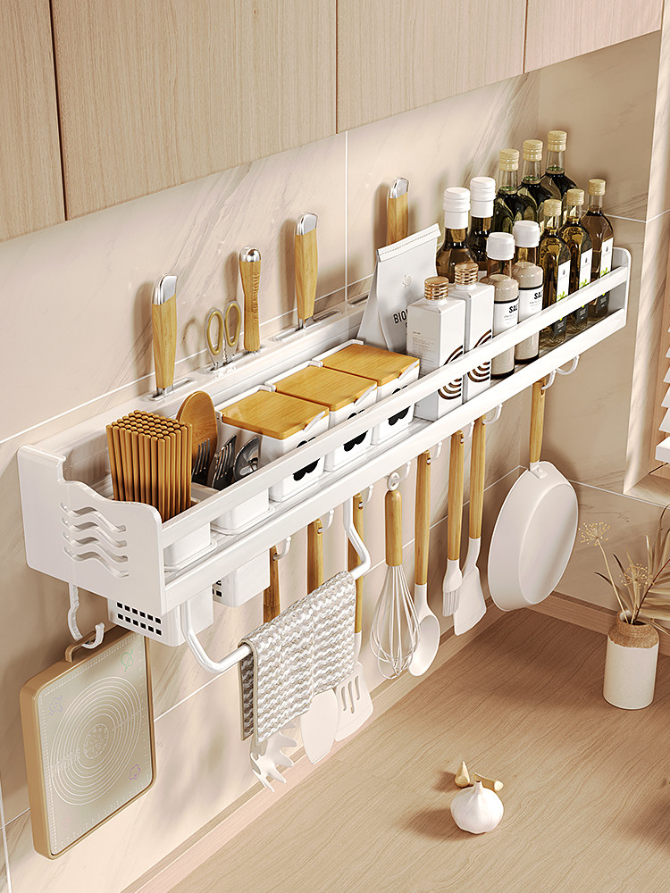 白色厨房置物架壁挂式免打孔调料架用品大全收纳神器刀架挂架家用