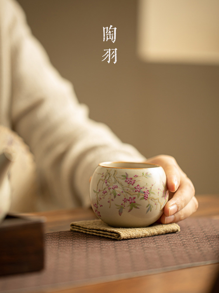 米黄汝窑主人杯陶瓷茶杯个人专用单杯家用品茗杯功夫茶具单个茶碗,餐饮具,茶杯,淘宝优惠券,粉丝福利购,淘宝优惠卷