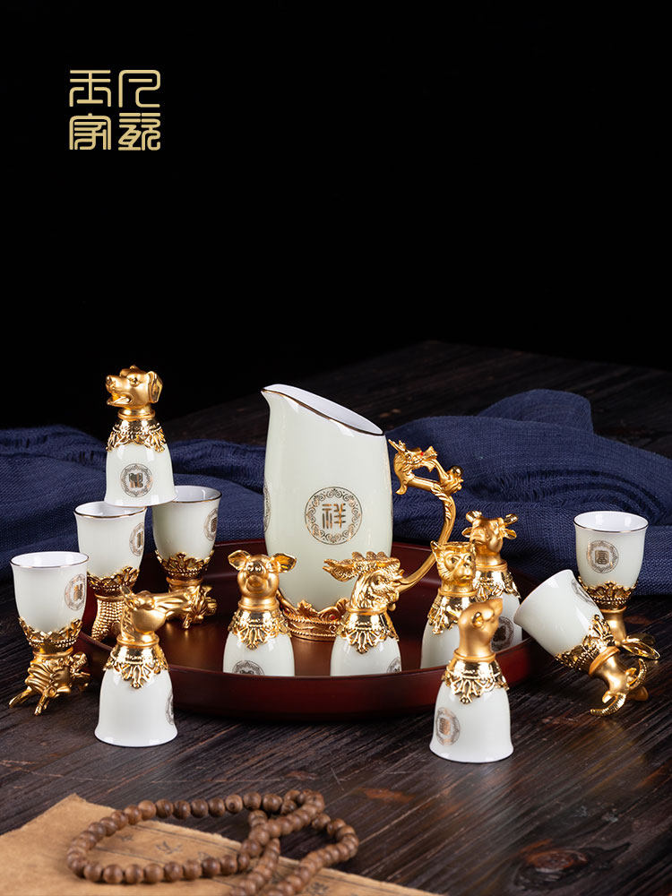 十二生肖兽首杯白酒杯家用中式仿古分酒器酒具套装定制小酒杯酒盅,餐饮具,白酒杯,淘宝优惠券,粉丝福利购,淘宝优惠卷