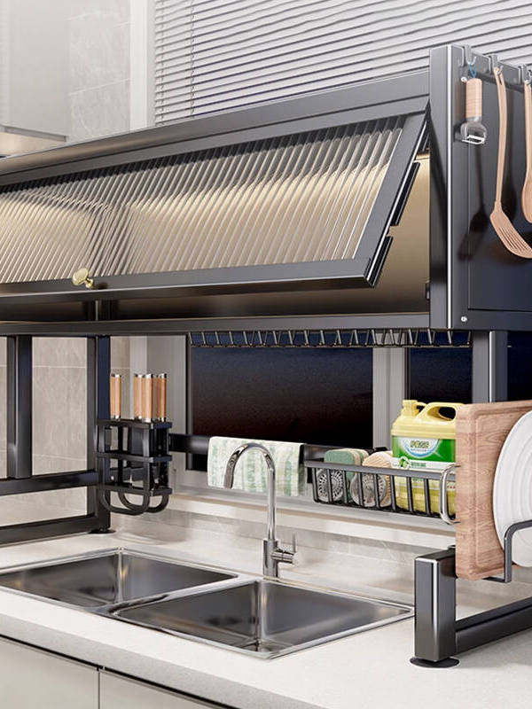 厨房省空间水槽置物架洗碗槽水池防尘碗柜台面收纳柜多功能沥水架