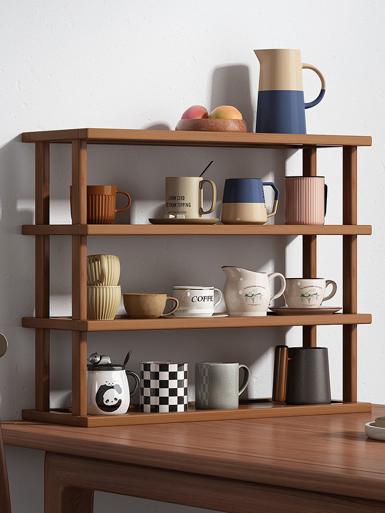 桌面置物架桌上简易杯子水杯收纳架子台面小型多层放东西竹木隔板