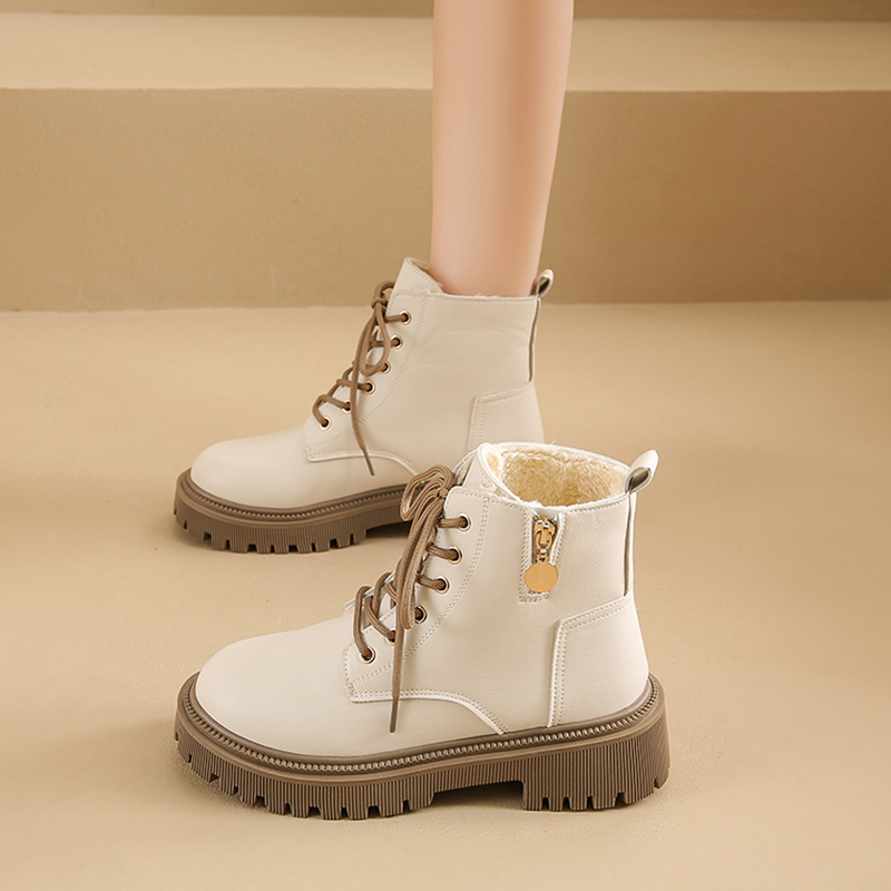 厚底增高5.5加绒马丁靴女英伦风2025秋小个子棉靴机车小短靴1030e