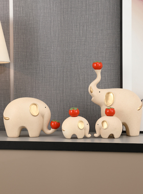 一家四口大象摆件小众高级感玄关电视柜家居装饰品新房子乔迁礼物