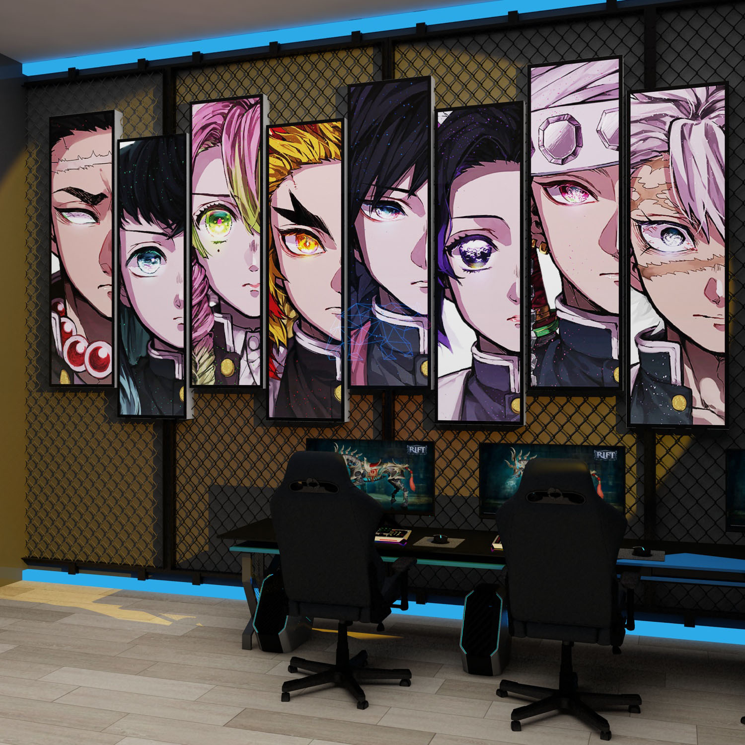 网吧电脑咖鬼灭之刃挂画电竞房间装饰改造背景布置海报墙二次元