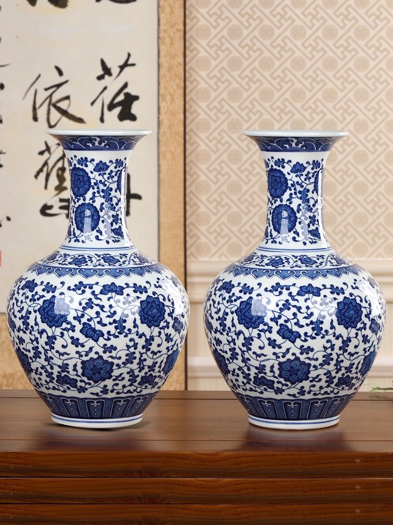 青花瓷花瓶景德镇陶瓷器插花瓶陶瓷摆件家居客厅大号博古架装饰品