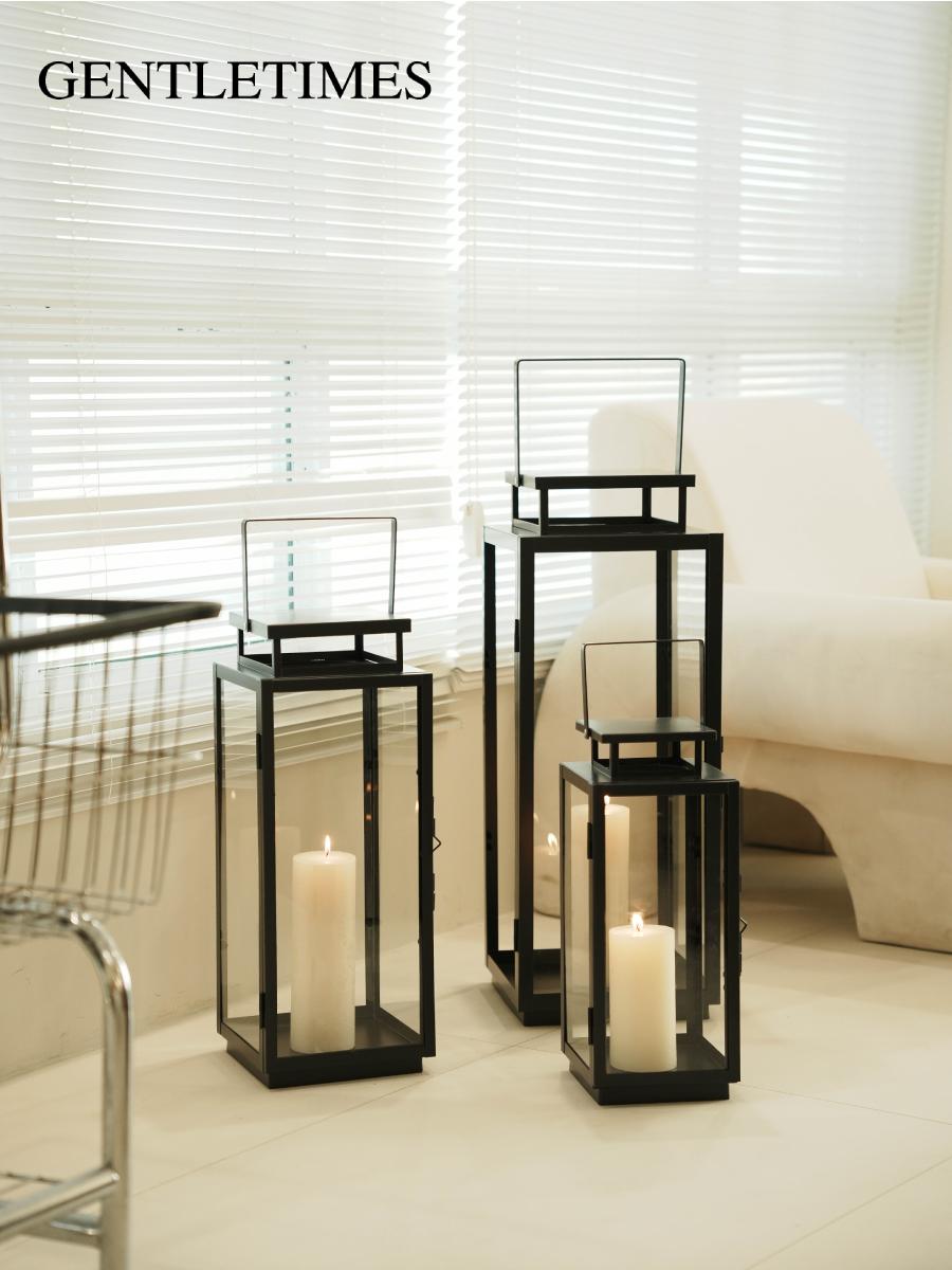 北欧庭院手提风灯户外铁艺摆件照明灯笼装饰防风蜡烛台落地马灯