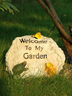 假山欢迎光临牌田园创意工艺品树脂雕塑装 饰摆件户外庭院花园造景