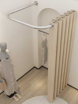 门帘syj服装店专用女装帘子窗帘淘宝试衣间u型杆转角遮挡布帘弯管