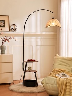 钓鱼灯落地灯客厅沙发置物茶几一体卧室中古高级侘寂复古落地台灯