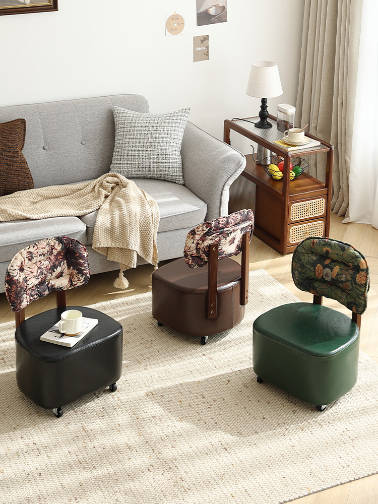 滑轮矮凳万向轮小凳子实木可移动溜溜凳客厅换鞋凳休闲靠背沙发凳