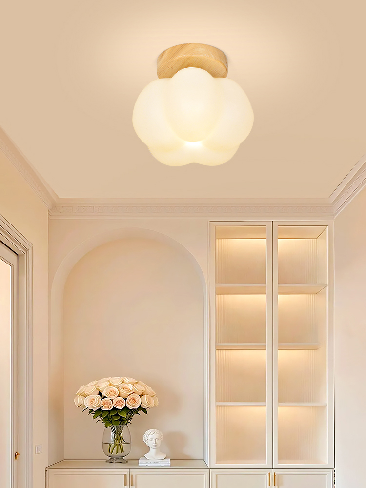 过道灯走廊灯现代简约楼梯入户玄关阳台灯原木灯具棉花吸顶灯P271