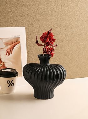 北韩美现代极简主义灯笼花瓶装饰品客厅桌面陶瓷干花插花家居覆古