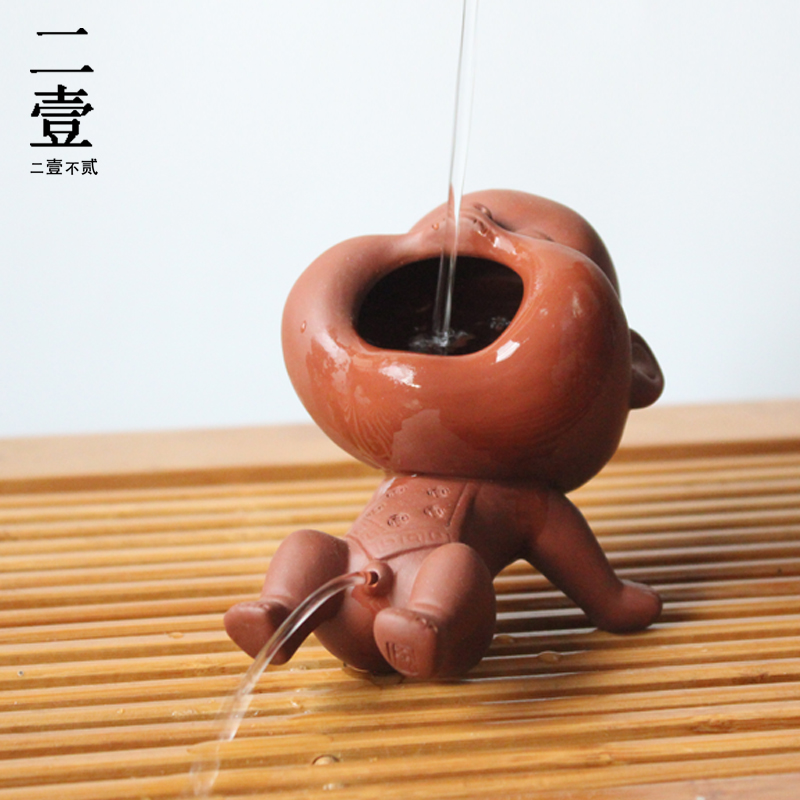 紫砂创意尿童茶宠摆件精品可养家用茶盘撒尿娃茶玩小孩喷水道配件