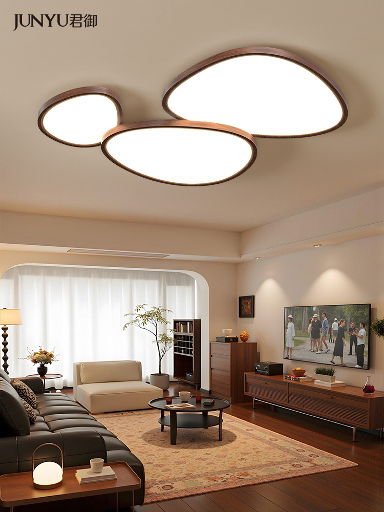 君御中古风云朵灯客厅吸顶灯鹅卵石大厅主灯2025新款高端护眼灯具