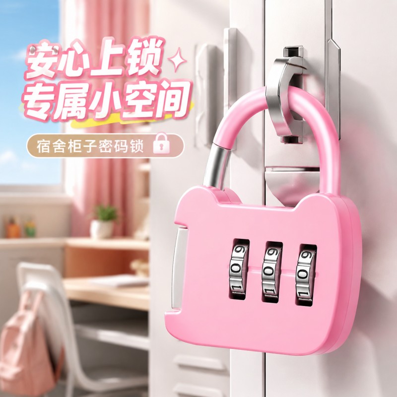 三位迷你密码锁 行李箱铅笔袋书包密码挂锁 户外旅行卡通彩色挂锁