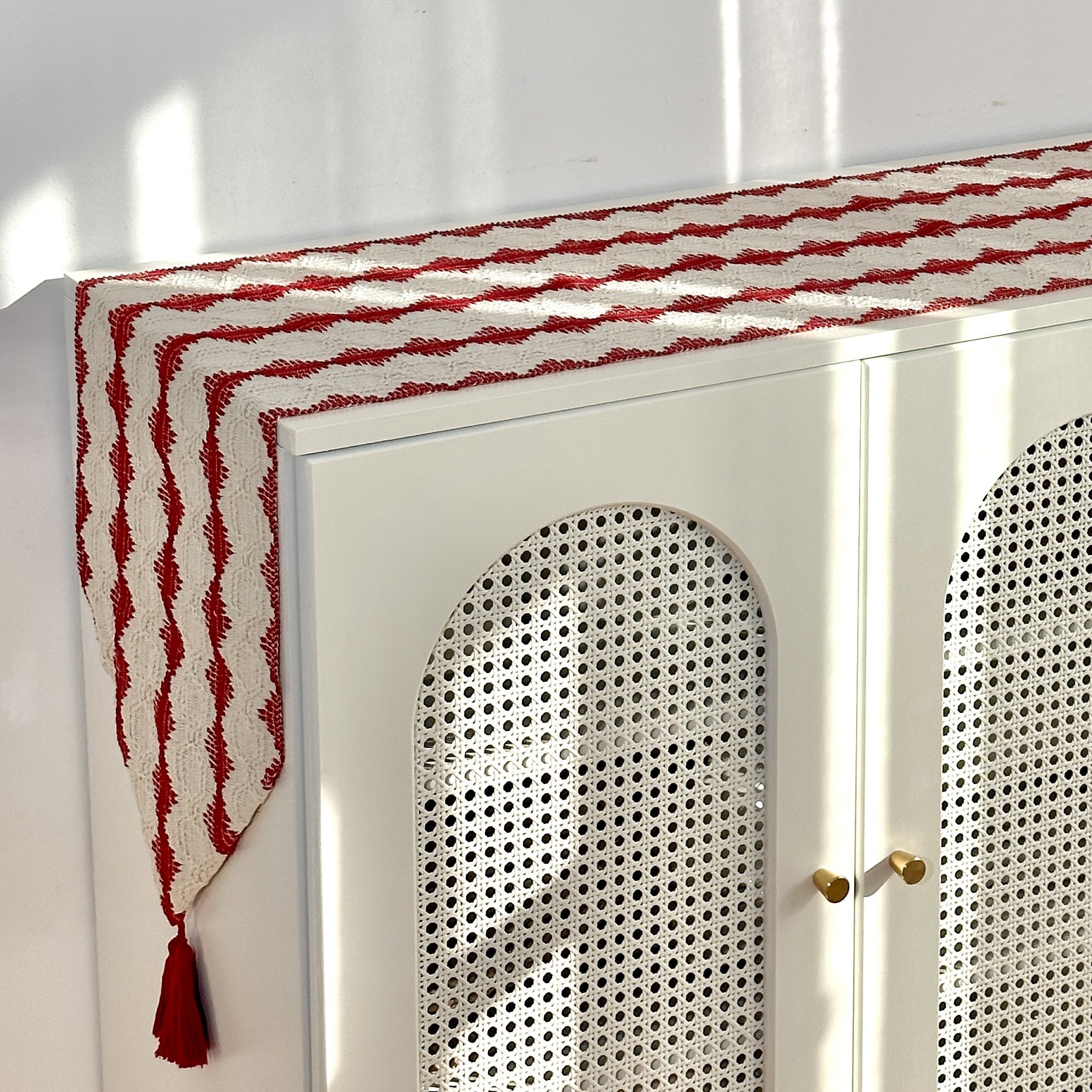 红色奶油风桌旗节日布置餐桌装饰长条桌布电视柜斗柜茶几防尘盖布