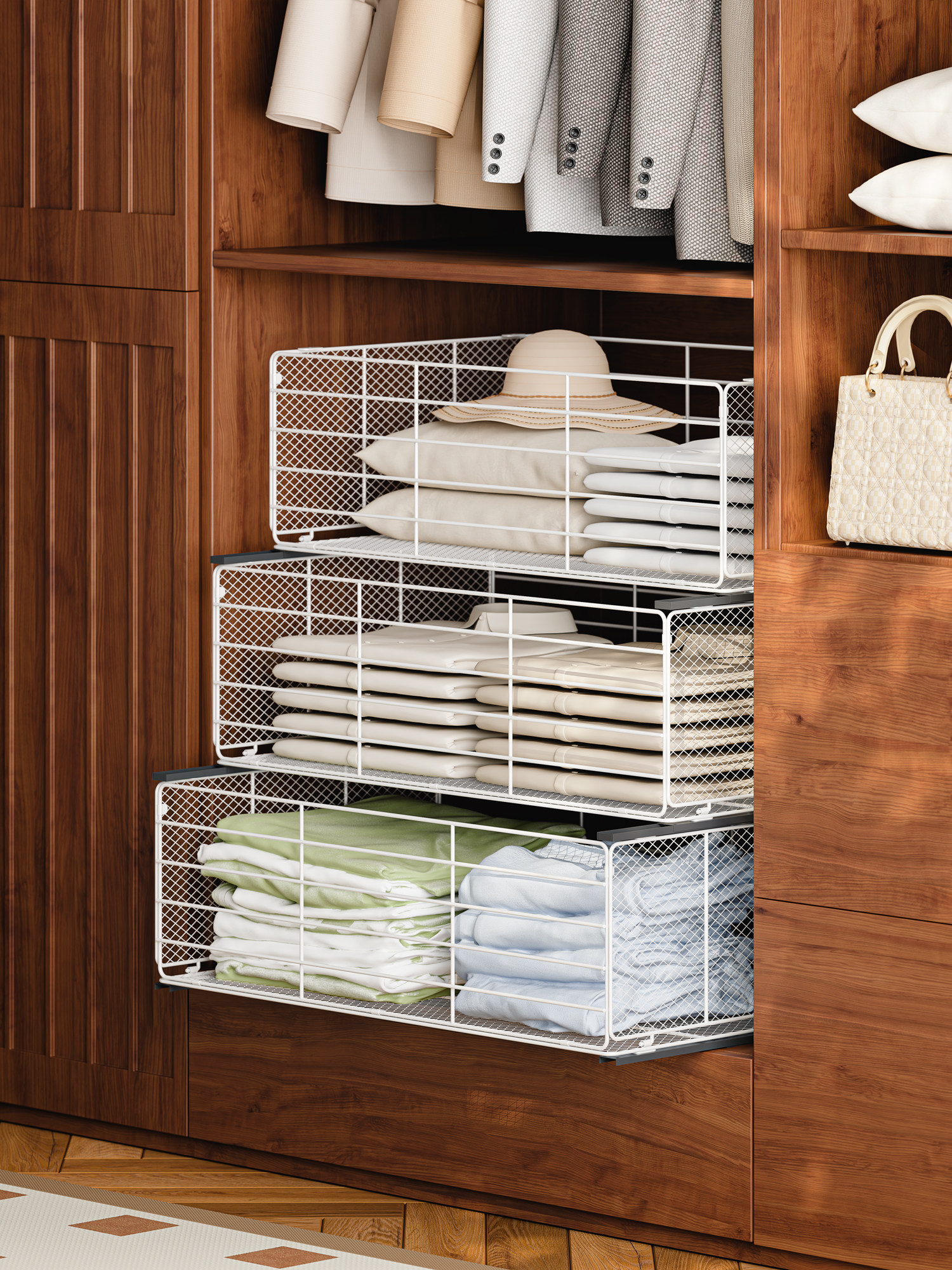 衣柜拉篮抽屉式免打孔分层收纳篮内置衣物裤架卧室推拉轨道改造,基础建材,衣柜拉篮,淘宝优惠券,粉丝福利购,淘宝优惠卷