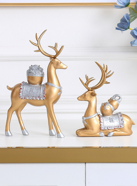 视柜玄关招鹿动物摆电件创饰意家居客厅茶几桌面装品乔财迁送礼物