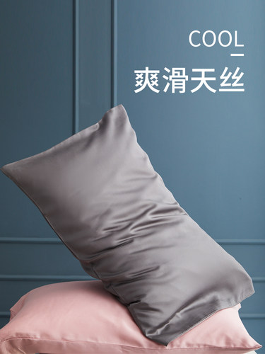 60支天丝枕套纯色简约枕头套一对装夏季凉爽冰丝48x74枕芯套枕巾