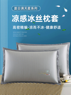 夏季冰丝枕套一对装夏天家用凉席枕头套夏凉凉感枕芯内胆套48x74.