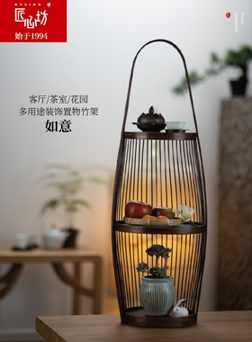 匠心坊中式禅意茶室氛围布置装饰阳台客厅侘寂风博古架艺术置物架