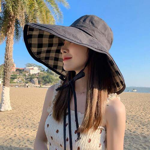 夏季女式韩式大沿帽遮阳帽多功能大沿渔夫帽防晒帽女式日遮0619d
