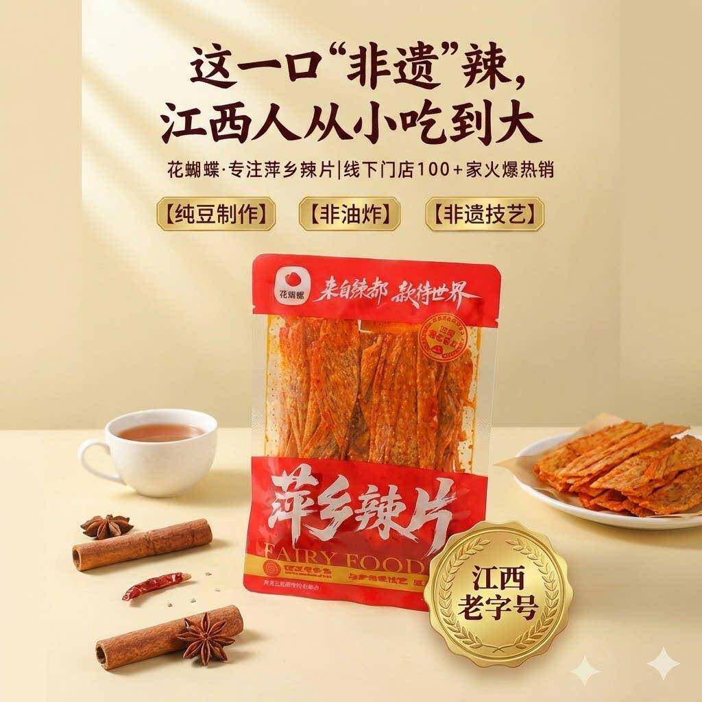 花蝴蝶萍乡辣片豆皮辣条豆干五香麻辣解馋巨好吃的小零食思乡记忆