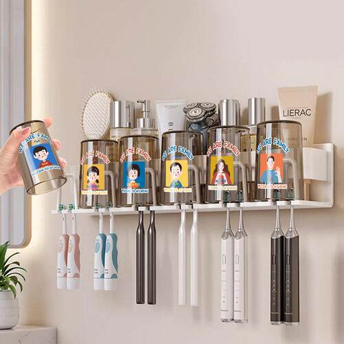 2026年新款放牙刷牙膏置物架排行榜壁挂式亲子漱口杯刷牙杯子家庭