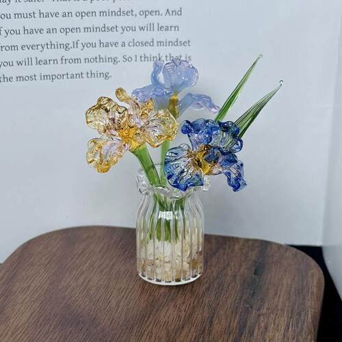 淄博琉璃纯手工小插花瓶客厅餐桌摆件装饰品上档次现代简约彷真花