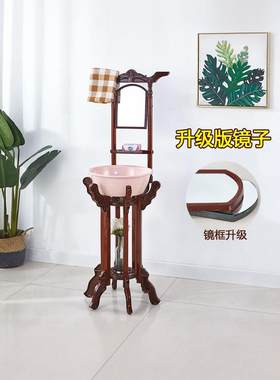 洗脸架子落地家用木头架脸盆架落地欧式家用木质盆子洗手宿舍阳台