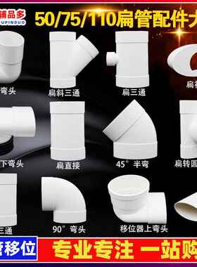 pvc扁管配件大全马桶地漏移位器110排水管圆变扁三通弯头50/63/75
