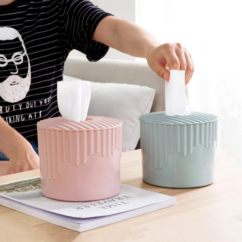 2024新款创意卷纸盒条纹圆桶形塑料抽纸盒卷筒纸湿巾收纳厕所卫生