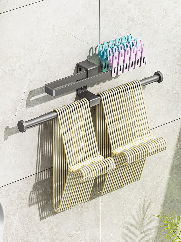 放晾衣架收纳整理架免打孔壁挂式阳台墙上放夹子家用多功能挂钩杆