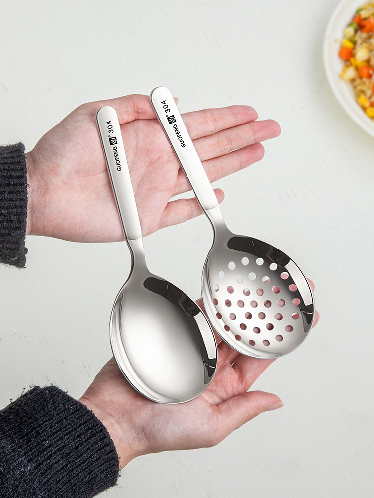 304不锈钢分餐勺子家用大饭勺汤勺漏勺酒店专用公用勺金色大号