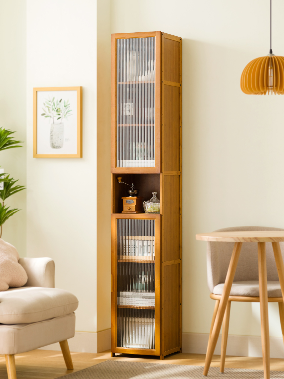 书柜夹缝置物架落地带柜门书架子儿童家用客厅简易多层收纳储物柜