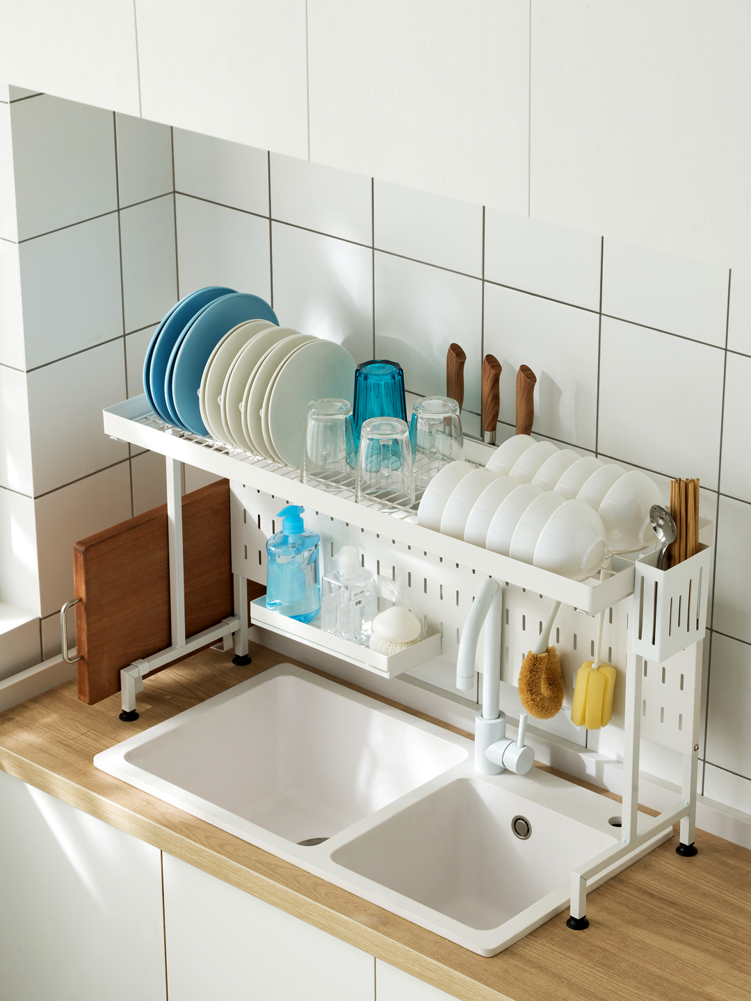 可伸缩厨房水槽上方置物架碗架沥水架碗碟架台面多功能碗盘收纳架