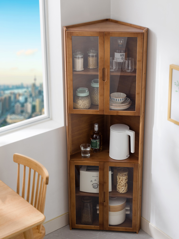 带门厨房置物架落地多层转角收纳架墙角多功能碗盘储物柜三角锅架