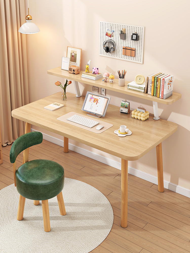 实木学生书桌电脑桌台式家用儿童学习桌办公写字桌卧室简易桌书架