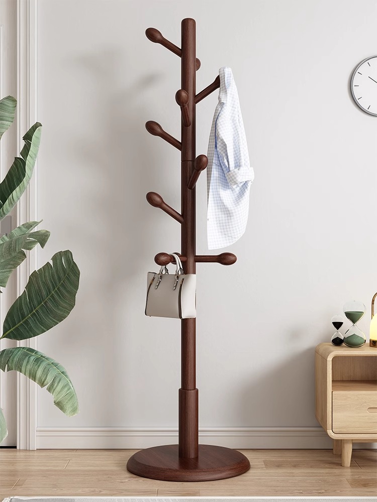 太力实木落地衣帽架挂衣架卧室家用立式榉木挂衣杆室内衣服挂包架