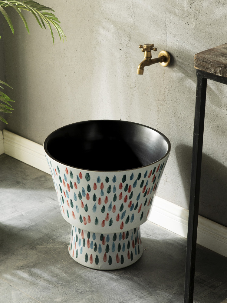 手绘拖把池阳台家用户外庭院拖布池小尺寸水池商用简易墩布池陶瓷