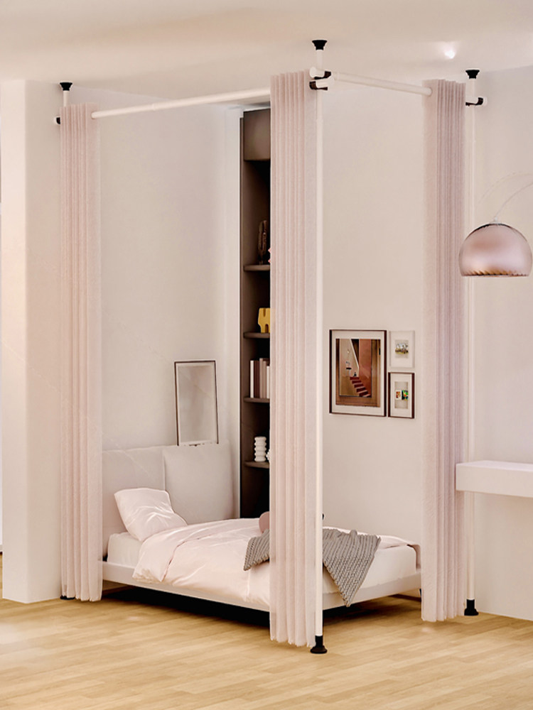 免打孔门帘美容院家用L型U客厅网红遮挡床窗帘杆定制房间隔断帘子
