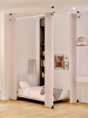 免打孔门帘美容院家用L型U客厅网红遮挡床窗帘杆定制房间隔断帘子