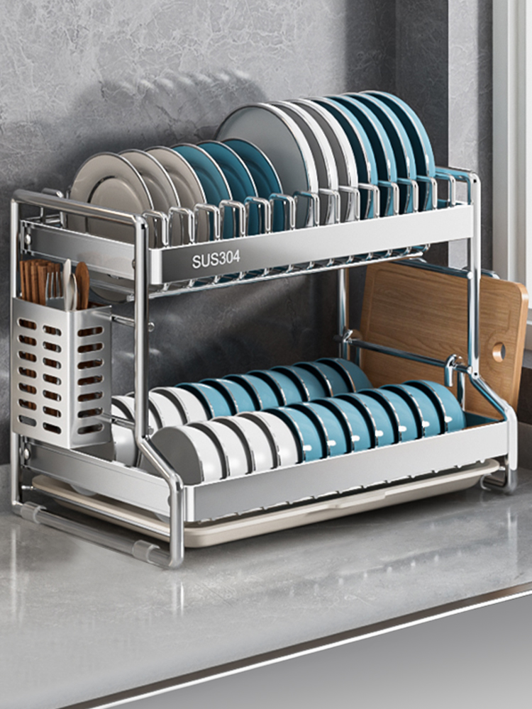 304不锈钢厨房置物架碗碟碗盘沥水架多功能放碗架碗筷收纳盒碗柜