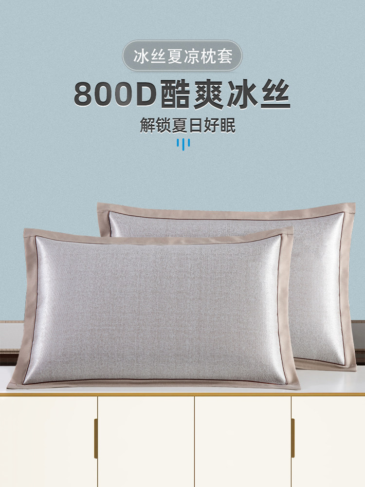 夏季冰丝枕套纯色一对装可水洗凉席枕头枕芯套子单人凉爽透气家用