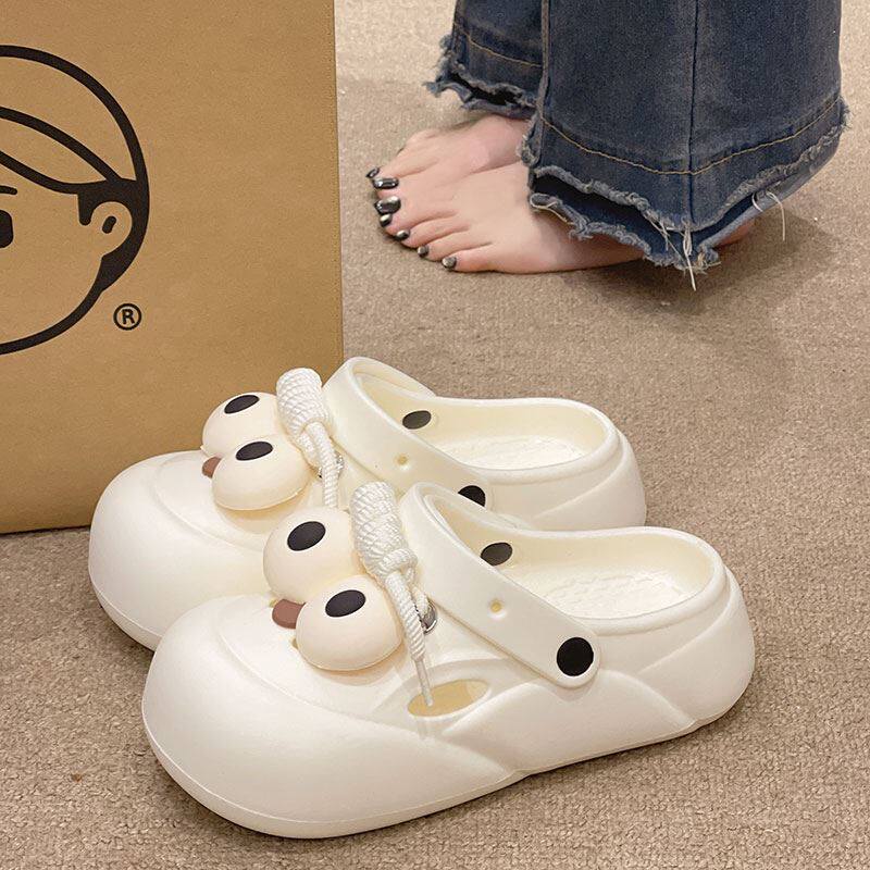 拖鞋女款eva洞洞鞋女夏季可爱大眼睛绑带两穿防滑厚底包头沙滩凉