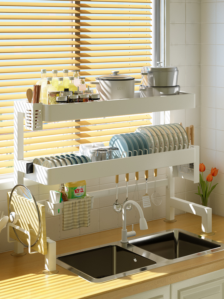 厨房水槽置物架多功能台面碗碟收纳架水池上沥水架碗盘洗碗池碗架