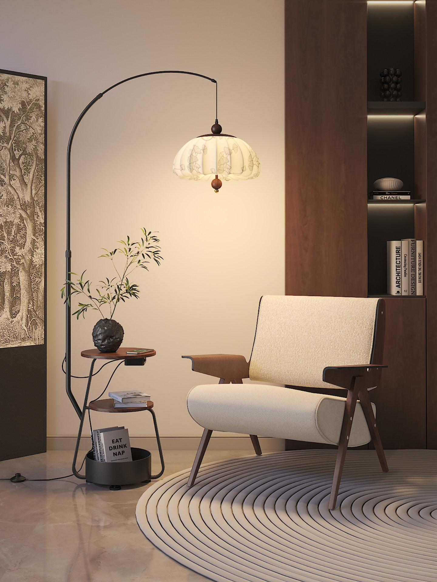 QINGYAO清瑶 新中式客厅落地灯护眼实木卧室书房无线充置物一体灯,家装灯饰光源,置物功能落地灯,淘宝优惠券,粉丝福利购,淘宝优惠卷