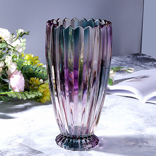 高档高级感欧式 透明水晶玻璃琉璃插花百合花水养花瓶轻奢客厅摆件